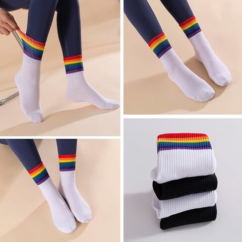 6 أزواج من جوارب قوس قزح للنساء والرجال، جوارب دائرية، جوارب رياضية مخططة للكاحل، مثالية للهالوين، هدايا عيد الميلاد in Kuwait