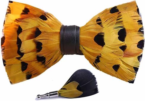canjoyn Pre-tied Peacock Bowtie Brooch Set Feather Bow Tie Necktie with GIFT BOX for Any Special Occasion in Saudi Arabia