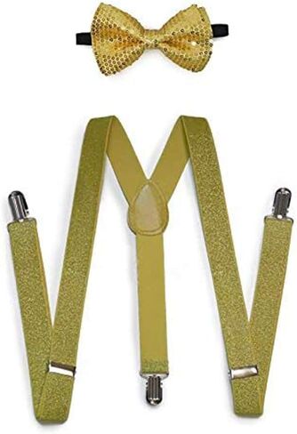 جميع إكسسوارات الزفاف الذهبية للرجال والنساء وربطة عنق قابلة للتعديل بالترتر وحمالات لامعة in Kuwait