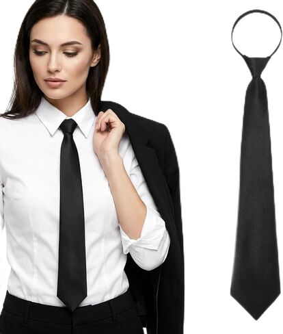 Black Tie for Women, 15" Zipper Tie Adjustable Black Zipper Ties for Women Men Solid Color Neck Girl Zippers Ties for Business Uniforms in Saudi Arabia