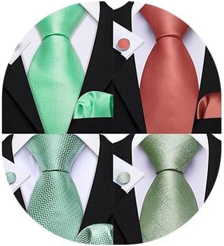 الرجال التعادل مجموعات الحرير المنسوجة ربطة العنق منديل أزرار أكمام 4PCS حزب in Saudi Arabia