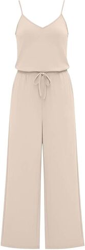 YRAETENM Jumpsuits for Women Dressy Sleeveless Spaghetti Strap Wide Leg Long Pants Casual Loose Summer Rompers with Pockets in Saudi Arabia