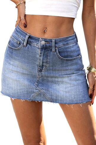 تنورة ELLEVEN قصيرة من الدنيم منخفضة الارتفاع مع شورت، بحاشية خام عالية التمدد Y2k كاجوال مع جيوب in Saudi Arabia