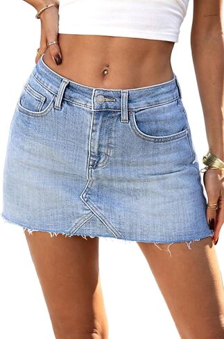ELLEVEN Denim Mini Skirt Low Rise with Shorts, Raw Hem High Stretch Y2k Casual Jean Skort with Pockets in Saudi Arabia