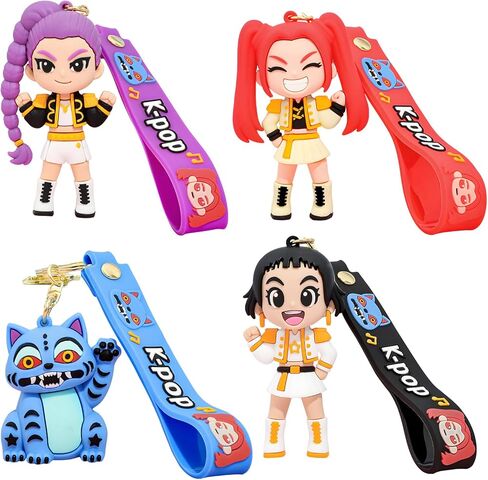 مجموعة سلاسل مفاتيح Demon Hunters مكونة من 4 قطع، تمثال دمية لطيف يمكن تجميعه - سلعة رسمية لصيادي الشياطين للمعجبين، حقيبة سحرية وهدية ألعاب in Kuwait