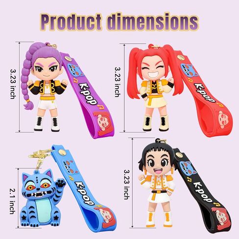 مجموعة سلاسل مفاتيح Demon Hunters مكونة من 4 قطع، تمثال دمية لطيف يمكن تجميعه - سلعة رسمية لصيادي الشياطين للمعجبين، حقيبة سحرية وهدية ألعاب in Kuwait