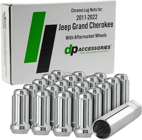 DPAccessories Lug Nuts Compatible with 2011-2022 Jeep Grand Cherokee | Black Spline Style | Aftermarket Aluminum Wheels Only | Set of 20 Wheel Nuts & 1 Tool | DGCH04A-BK/1 in Saudi Arabia