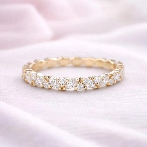 Marquise & Round Cut Moissanite Engagement Band for Women 14K Yellow Gold Vintage Style Promise Wedding Ring Unique Handmade Fine Jewelry Gift for Her in Saudi Arabia
