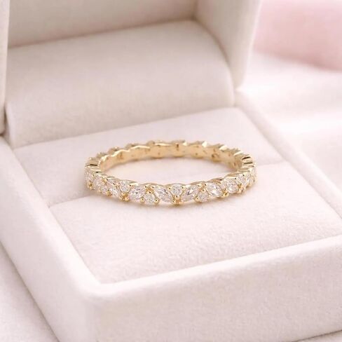 Marquise & Round Cut Moissanite Engagement Band for Women 14K Yellow Gold Vintage Style Promise Wedding Ring Unique Handmade Fine Jewelry Gift for Her in Saudi Arabia