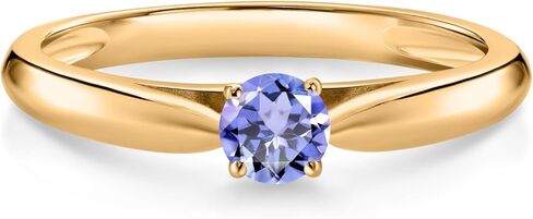 خاتم خطوبة سوليتير تنزانيت من الذهب الأصفر عيار 10 قيراط من Gem Stone King للنساء (0.18 قيراط، حجر ميلاد ديسمبر، حجر كريم، دائري 3.5 مم) in Saudi Arabia