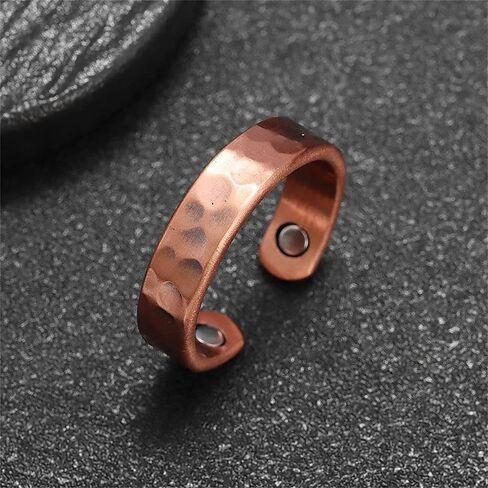 Hammered Design Copper Ring Men Women Adjustable Vintage Solid Copper MagneticWedding Open Cuff Rings in Saudi Arabia
