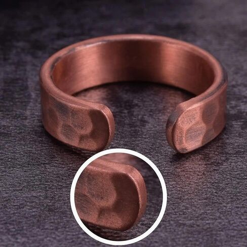 Hammered Design Copper Ring Men Women Adjustable Vintage Solid Copper MagneticWedding Open Cuff Rings in Saudi Arabia