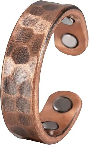 Hammered Design Copper Ring Men Women Adjustable Vintage Solid Copper MagneticWedding Open Cuff Rings in Saudi Arabia