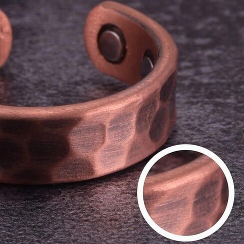 Hammered Design Copper Ring Men Women Adjustable Vintage Solid Copper MagneticWedding Open Cuff Rings in Saudi Arabia