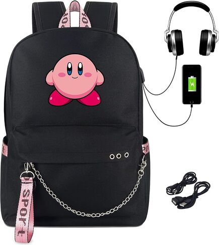 حقيبة ظهر Roffatide Anime Kirby حقيبة كتب للكمبيوتر المحمول مع منفذ شحن USB ومنفذ سماعة الرأس in Saudi Arabia