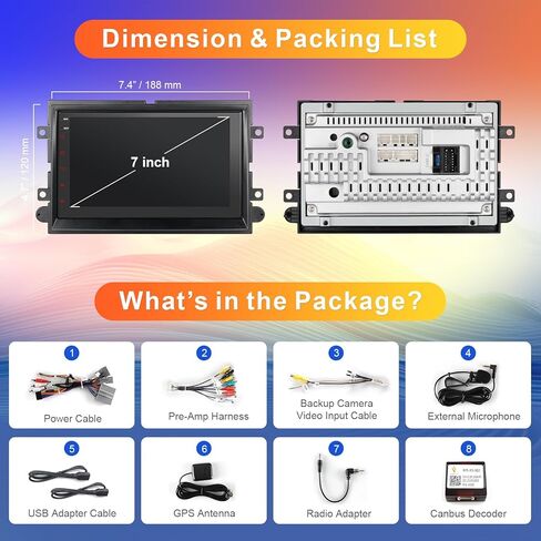 ستيريو سيارة مزدوج الدين: راديو سيارة مزدوج الدين مقاس 7 بوصات متوافق مع Apple Carplay اللاسلكي وAndroid Auto - مشغل استقبال صوت السيارة بشاشة تعمل باللمس مزدوج مع كاميرا احتياطية 1080 بكسل، الملاحة in Kuwait