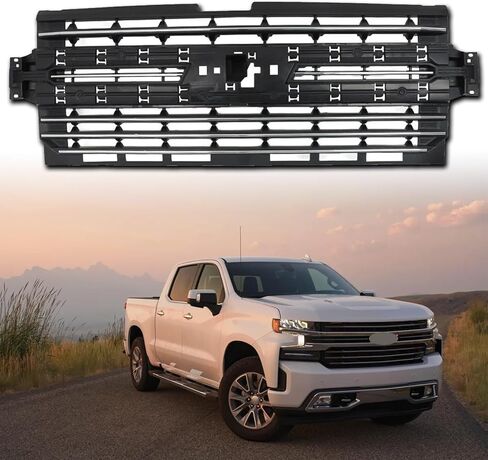 Bewild Front Radiator Grille Assembly Fit For 2019-2021 Chevrolet Silverado 1500 Pickup Matte Black Mesh Front Bumper Upper Hood Grill Replacement For 84493306 in Saudi Arabia