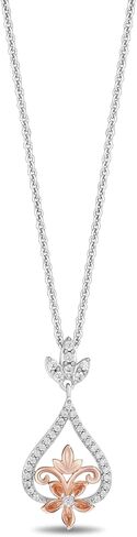 Jewelili Enchanted Disney Fine Jewelry Sterling Silver and 10K Rose Gold with 1/5 CTTW Diamond Rapunzel Pendant Necklace in Saudi Arabia