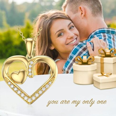 قلادة قلب من الذهب عيار 14 قيراط للنساء، أنت My Only One Gold Heart قلادة قلادة مجوهرات على شكل قلب الذكرى السنوية لأعياد الميلاد وعيد الحب كهدايا لصديقتها الأم والزوجة، 16 بوصة + 2 بوصة in Kuwait