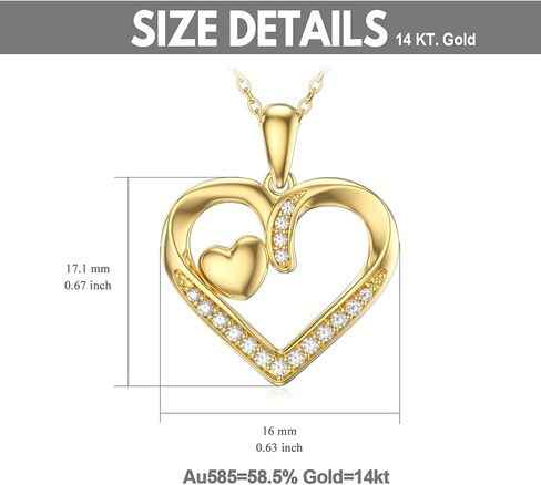 قلادة قلب من الذهب عيار 14 قيراط للنساء، أنت My Only One Gold Heart قلادة قلادة مجوهرات على شكل قلب الذكرى السنوية لأعياد الميلاد وعيد الحب كهدايا لصديقتها الأم والزوجة، 16 بوصة + 2 بوصة in Kuwait