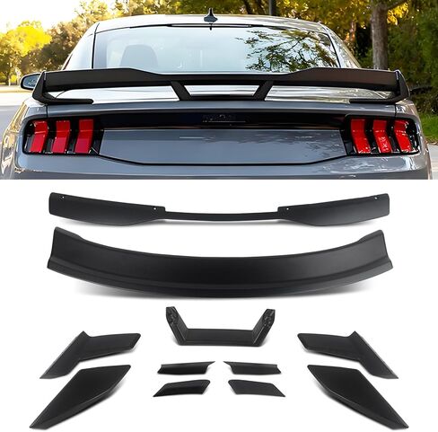 مجموعة سبويلر ويكر بيل الخلفية من موستانج متوافقة مع 2024 2025 فورد موستانج إيكوبوست جي تي دارك هورس ستايل الخلفي الجذع سبويلر وينج بيل (أسود لامع) in Kuwait