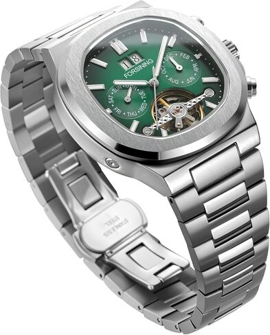 FORSINING Automatic Mechanical Watch for Men, Classic Square Case, Tourbillon Dial, Multifunctional (Date/Week/Month) Business Casual Wristwatch with Stainless Steel Starp Waterproof Luminous in Saudi Arabia