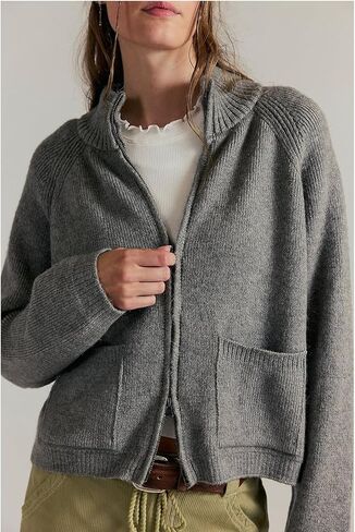 Women's Chunky Knit Open Front Sweater Long Sleeve Zip Up Cable Cardigan with Pockets Outerwear Coats in Saudi Arabia