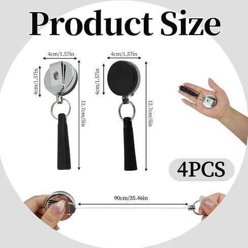 حامل أقلام قابل للسحب، 4 قطع 35 بوصة سلك فولاذي شديد التحمل قابل للسحب حامل قلم رصاص - بكرة قلم بمشبك حزام معدني للنجارين والممرضات وعمال البناء والاستخدام المكتبي والخارجي in Kuwait