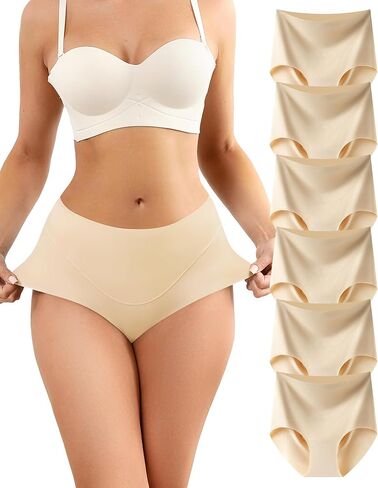 6PCS Women's High Waist Seamless Underwear No Show Panties Full Coverage Briefs-Skin in Saudi Arabia