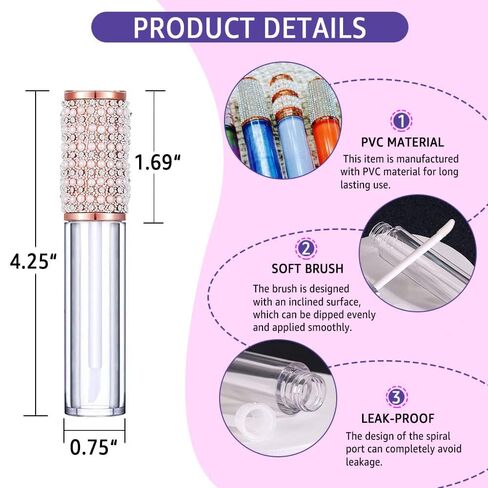 AMORIX 6 قطع أنابيب ملمع الشفاه مع عصا 5 مل فارغة من حجر الراين حاويات ملمع الشفاه اللطيفة زجاجات ملمع الشفاه الكريستالية مجموعة لوازم ملمع الشفاه مع حقنة لقاعدة ملمع الشفاه DIY in Saudi Arabia