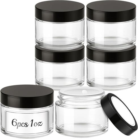 Bumobum 1oz Glass Jars with Lids, 6 Pack Small Amber Glass Jars with Labels, Refillable Empty Cosmetic Containers for Lip Balm Scrub Creams Lotions in Kuwait