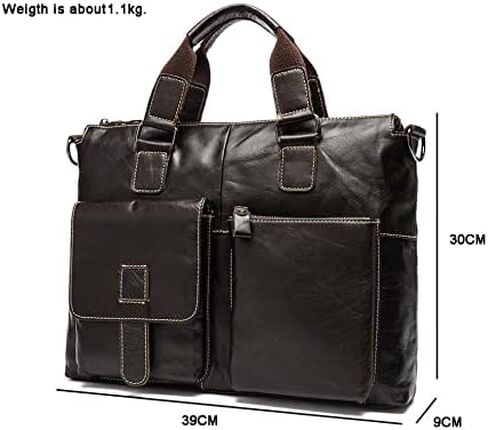 حقيبة جلدية للرجال حقيبة كمبيوتر محمول مقاوم للماء ريترو الأعمال السفر رسول للرجال 14 بوصة، مثالية للاستخدام اليومي/عيد الميلاد (أسود) in Kuwait