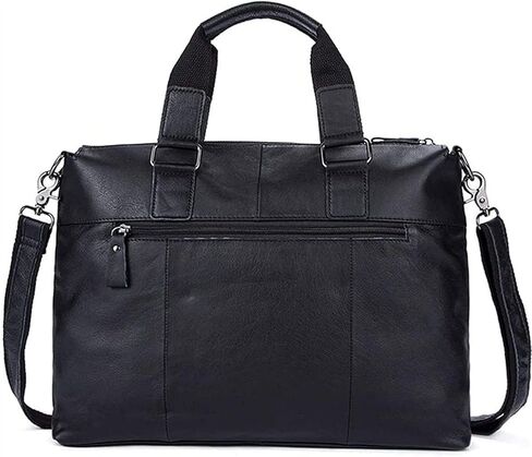 حقيبة جلدية للرجال حقيبة كمبيوتر محمول مقاوم للماء ريترو الأعمال السفر رسول للرجال 14 بوصة، مثالية للاستخدام اليومي/عيد الميلاد (أسود) in Kuwait