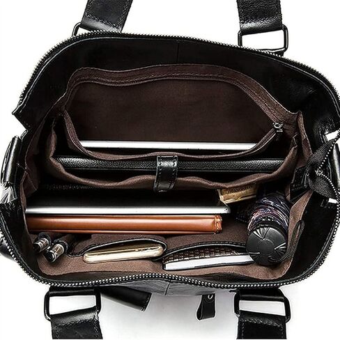 حقيبة جلدية للرجال حقيبة كمبيوتر محمول مقاوم للماء ريترو الأعمال السفر رسول للرجال 14 بوصة، مثالية للاستخدام اليومي/عيد الميلاد (أسود) in Kuwait