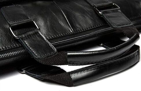 حقيبة جلدية للرجال حقيبة كمبيوتر محمول مقاوم للماء ريترو الأعمال السفر رسول للرجال 14 بوصة، مثالية للاستخدام اليومي/عيد الميلاد (أسود) in Kuwait