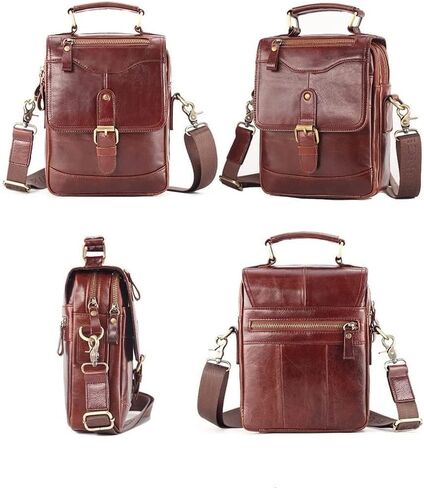 Waterproof Leather Briefcase - Laptop Tote Messenger Bag, Large Capacity Work for Office Business(Brown) in Kuwait