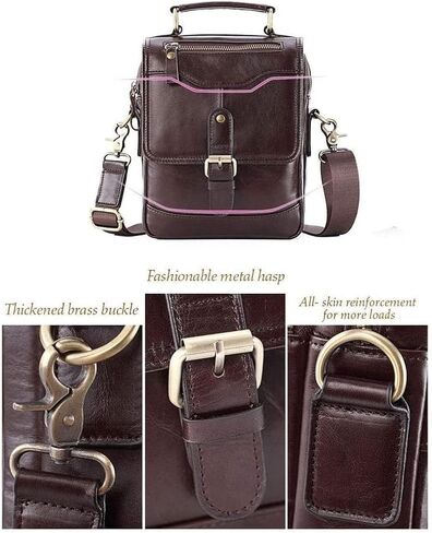 Waterproof Leather Briefcase - Laptop Tote Messenger Bag, Large Capacity Work for Office Business(Brown) in Kuwait