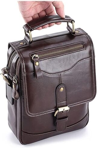 Waterproof Leather Briefcase - Laptop Tote Messenger Bag, Large Capacity Work for Office Business(Brown) in Kuwait