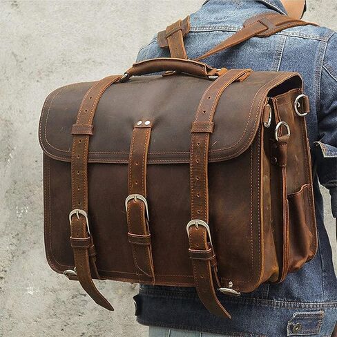 حقائب جلدية أصلية للرجال مقاس 15.6 بوصة حقيبة كمبيوتر محمول حقائب مكتبية للرجال مستندات كتف للأعمال in Kuwait