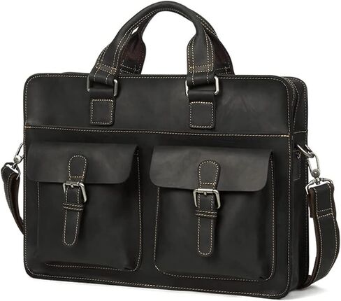 Leather Messenger Bag for Men,Vintage Laptop Briefcase Satchel, Large Water Resistant School Work (Size:41x30x10cm)(Brown) in Kuwait