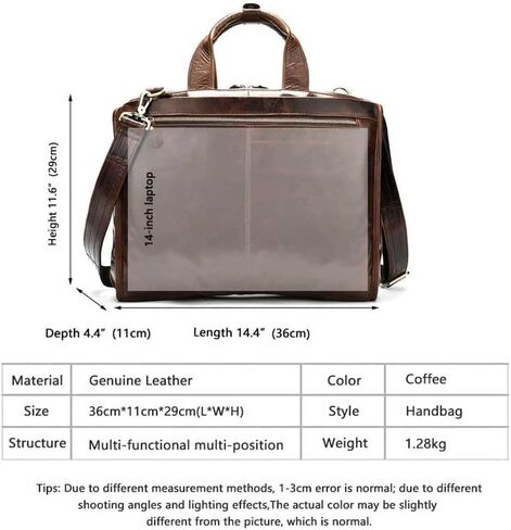 Genuine Leather Briefcase for Man Fit 14 Inch Laptop Rucksack 3 Use Business Handbag Male Big Travel Bag in Kuwait