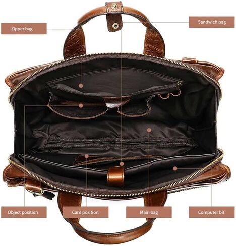 Genuine Leather Briefcase for Man Fit 14 Inch Laptop Rucksack 3 Use Business Handbag Male Big Travel Bag in Kuwait