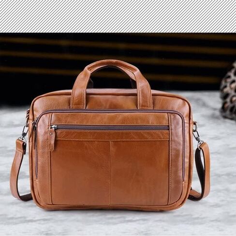 Men's Briefcases Leather Laptop Bag Large Capacity Business Messenger Bags Office Shoulder Handbag in Kuwait