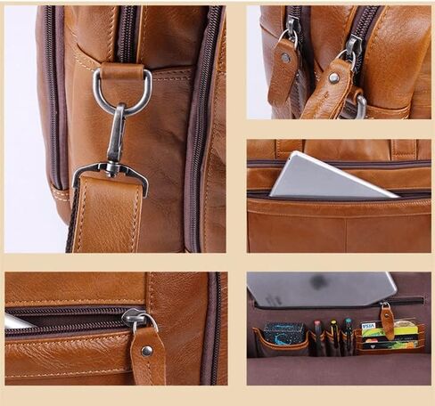 Men's Briefcases Leather Laptop Bag Large Capacity Business Messenger Bags Office Shoulder Handbag in Kuwait