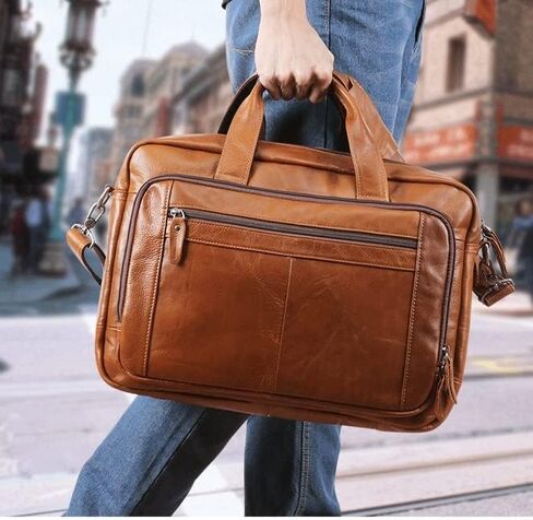 Men's Briefcases Leather Laptop Bag Large Capacity Business Messenger Bags Office Shoulder Handbag in Kuwait