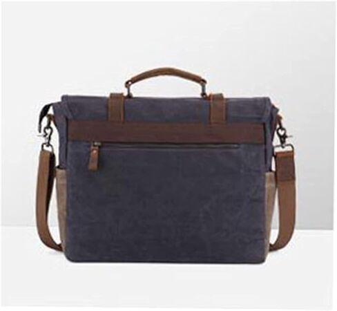 Mens Messenger Bag Waxed Canvas Briefcase Large Satchel Shoulder Rugged Leather Computer Laptop Bag(Size: 40x 31x10cm)(Gray) in Kuwait