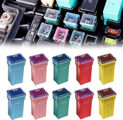10 قطع Jcase Fuse Kit Mini Jcase Fuse Assortment طويل القامة، طويل القامة/قياسي على شكل صندوق Jcase مجموعة متنوعة من الصمامات (20A/30A/40A/50A/60A، قطعتان لكل منهما) لشاحنات البيك اب والسيارات وسيارات الدفع الرباعي in Kuwait