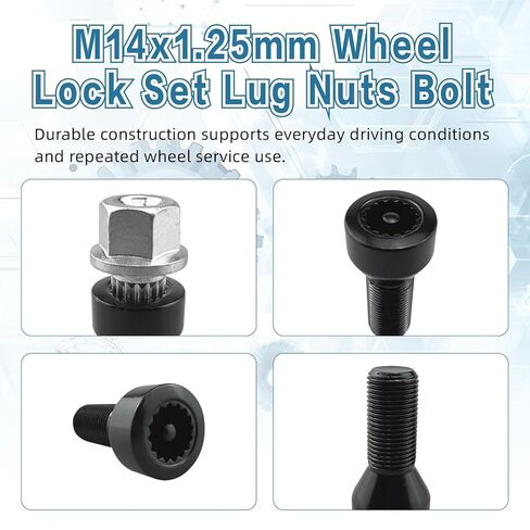 5Pcs 36136786191 M14x1.25mm Wheel Lock Set Lug Nuts Bolt Fit for BMW Mini I3 I8 M2 M4 F80 X2 X4 X6 Anti-Theft Wheel Locks with Key Black Lug Nut Kit Replacement in Kuwait
