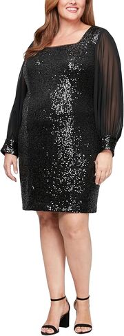 Alex Evenings Women's Short Sheath with Sequin and Illusion Sleeves, Formal Cocktail Dress (Plus Size) in Saudi Arabia
