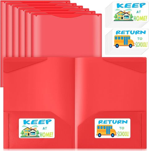Henoyso 24 Pack Plastic Folders with 2 Pockets and Stay-Put Tabs, Letter Size Paper, Take Home Folders with Clear Front Pocket for Work Back to School Office Documents(Red) in Saudi Arabia